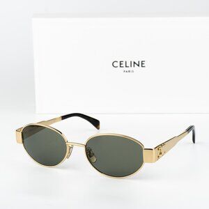Celine TRIOMPHE Women Sunglasses Gold Green Oval CL40235U 30N NEW AUTHENTIC